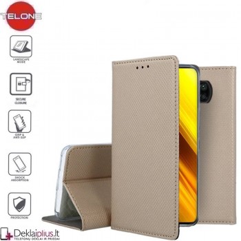 Telone smart magnet atverčiamas dėklas - auksinės spalvos (Xiaomi Poco X3 Nfc/X3 Pro)